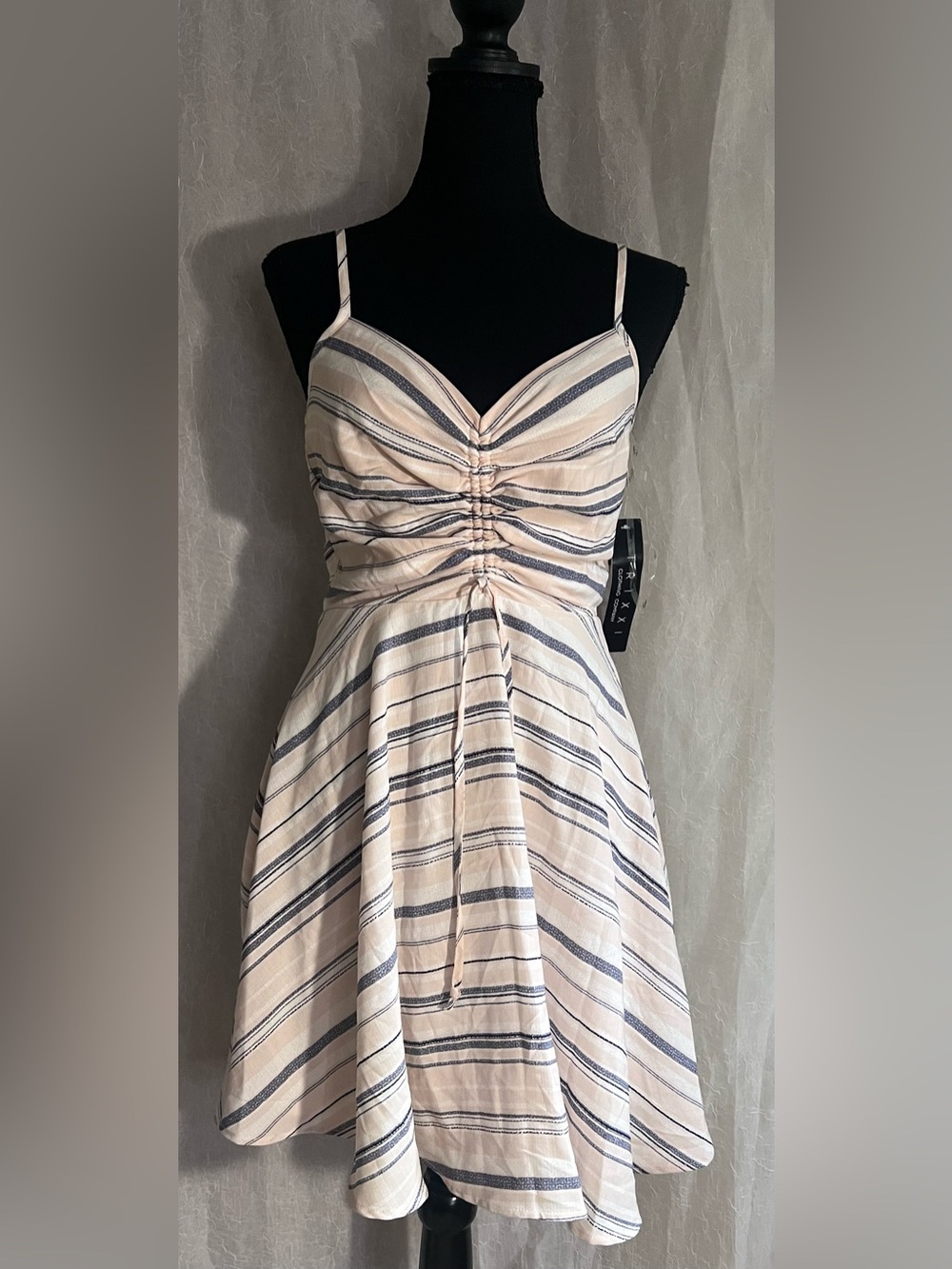 Trixxi White & Navy Striped Ruched Mini Dress